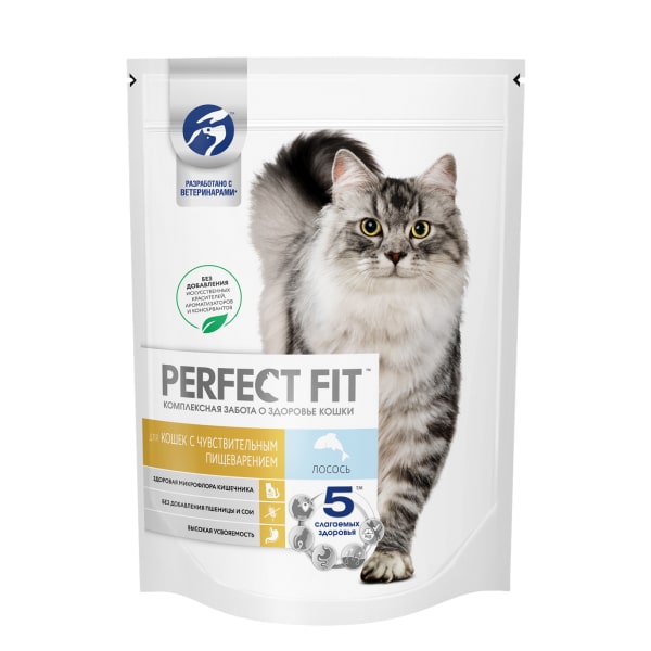 Профессиональный сухой рацион PERFECT FIT™ для кошек с чувствительным пищеварением с лососем